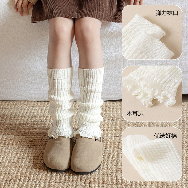 Girls Korean Style Knitted Leg Warmers Lace Long Socks