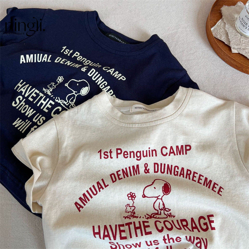 Girls Cartoon Cotton Short-Sleeve T-Shirt