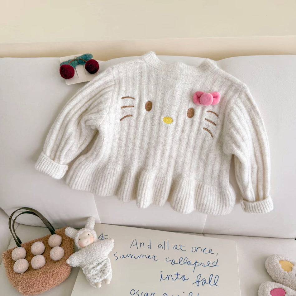Girls’ Cat Cardigan – Korean Style Sweater 2025