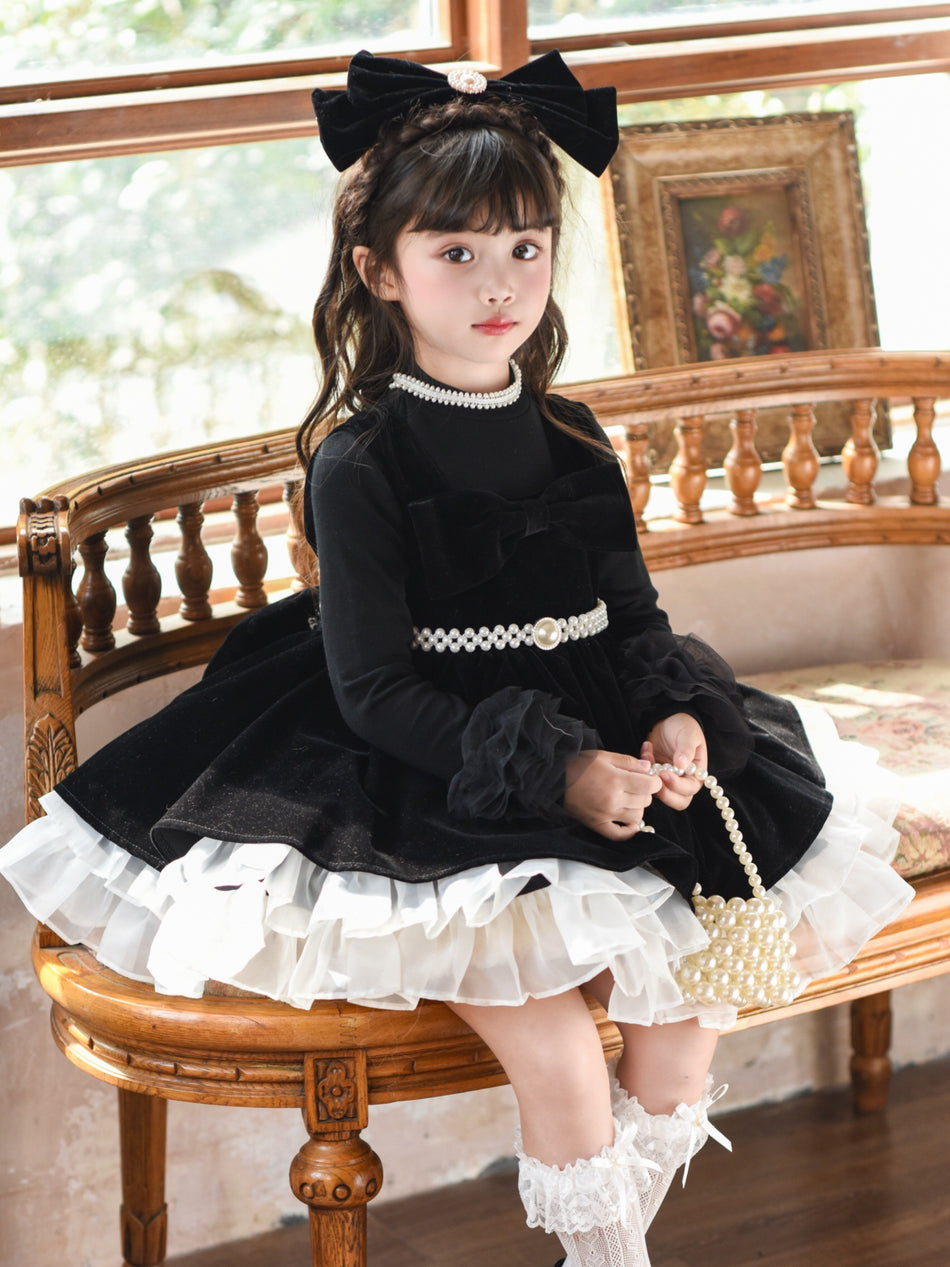 Girls Velvet Princess Hepburn Style Autumn Winter Dress