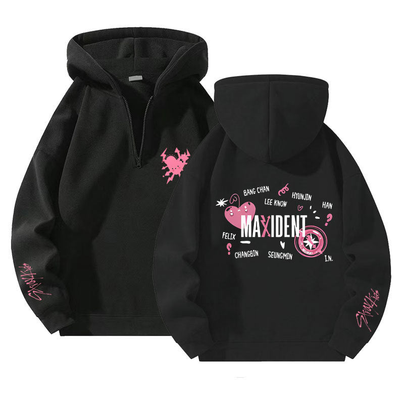 Stray Kids X Printed 1/4 Zip Fleece Hoodie Sweatshirt