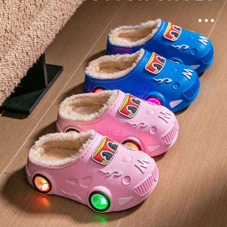 Kids’ Winter Car Slippers – Fleece & Light-Up Fun!
