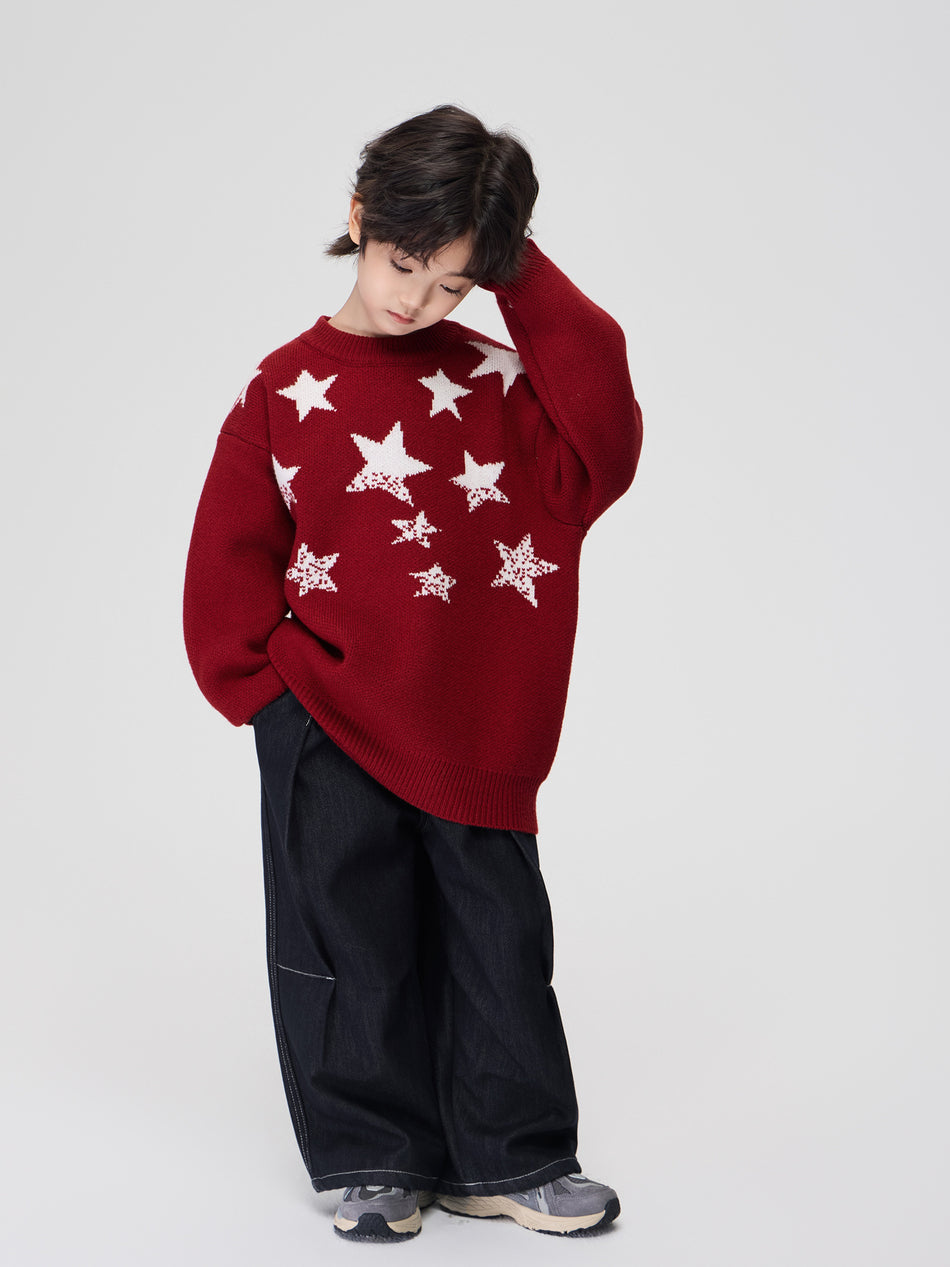 Kids Red Star Jacquard Winter Knit Sweater 2025