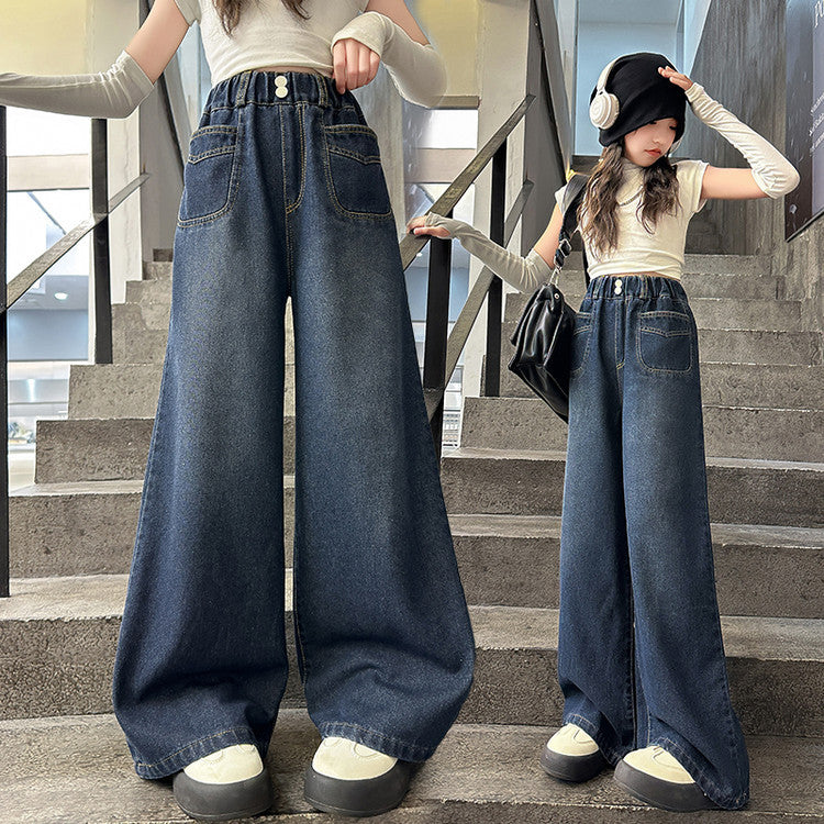 Girls’ High-Waist Loose Jeans