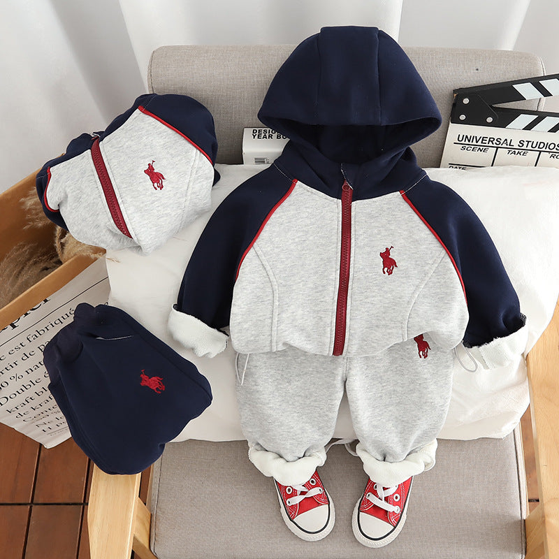 2024 Boys’ Fleece-Lined Hooded Two-Piece Set