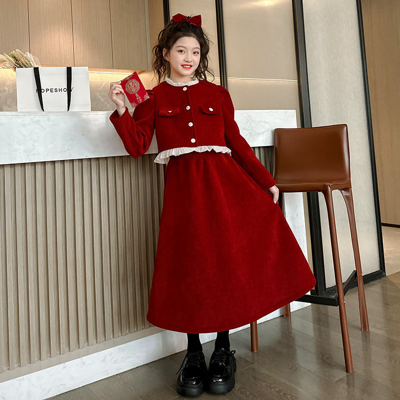 Chanel Style Girls Suit Skirt – New Year Red