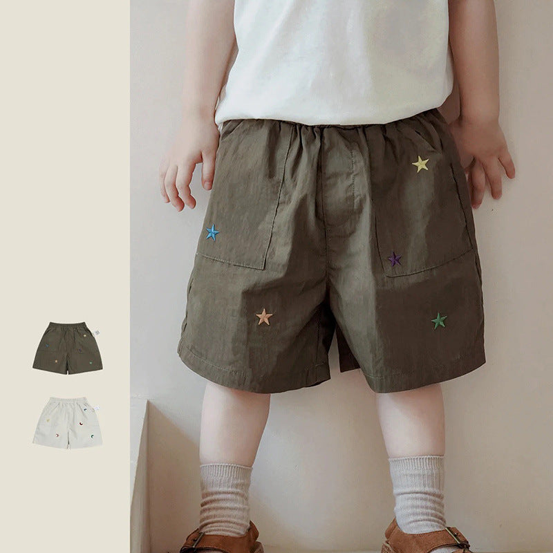 Kids Retro Embroidered Thin Summer Shorts Casual Pants