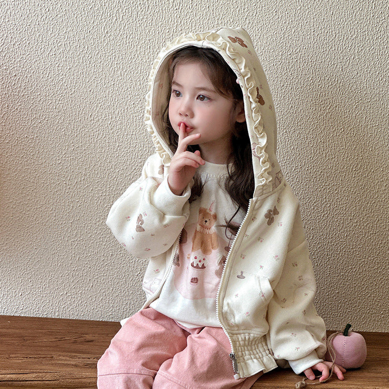 Girls' Floral Hooded Sweatshirt – Spring & Autumn 2025