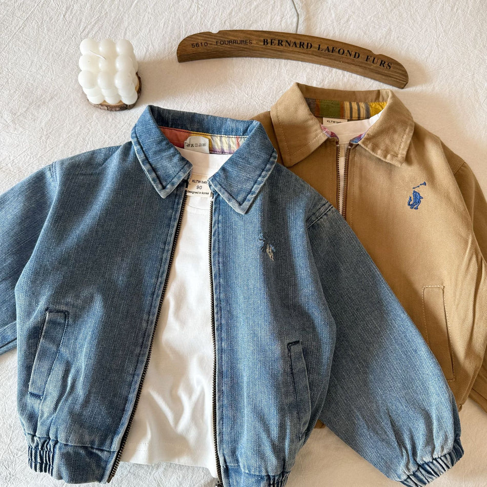 Kids Denim Jacket | 2025 Retro Washed Zipper Coat