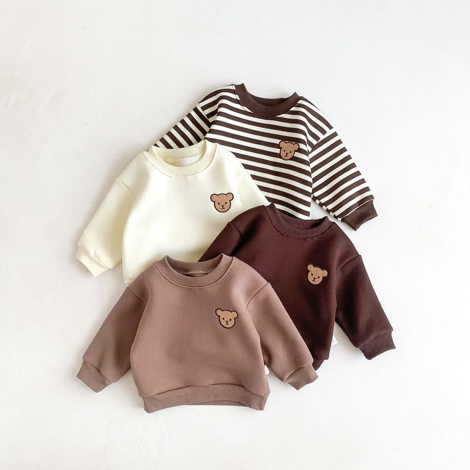 Kids’ Striped Bear Sweater – Korean Style Warm Top