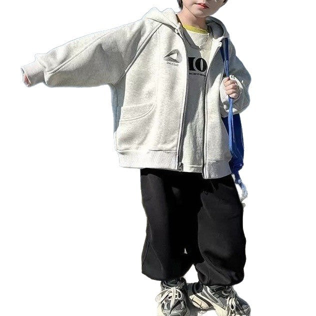 Boys' Hooded Zipper Sweatshirt – Spring & Autumn Korean Style