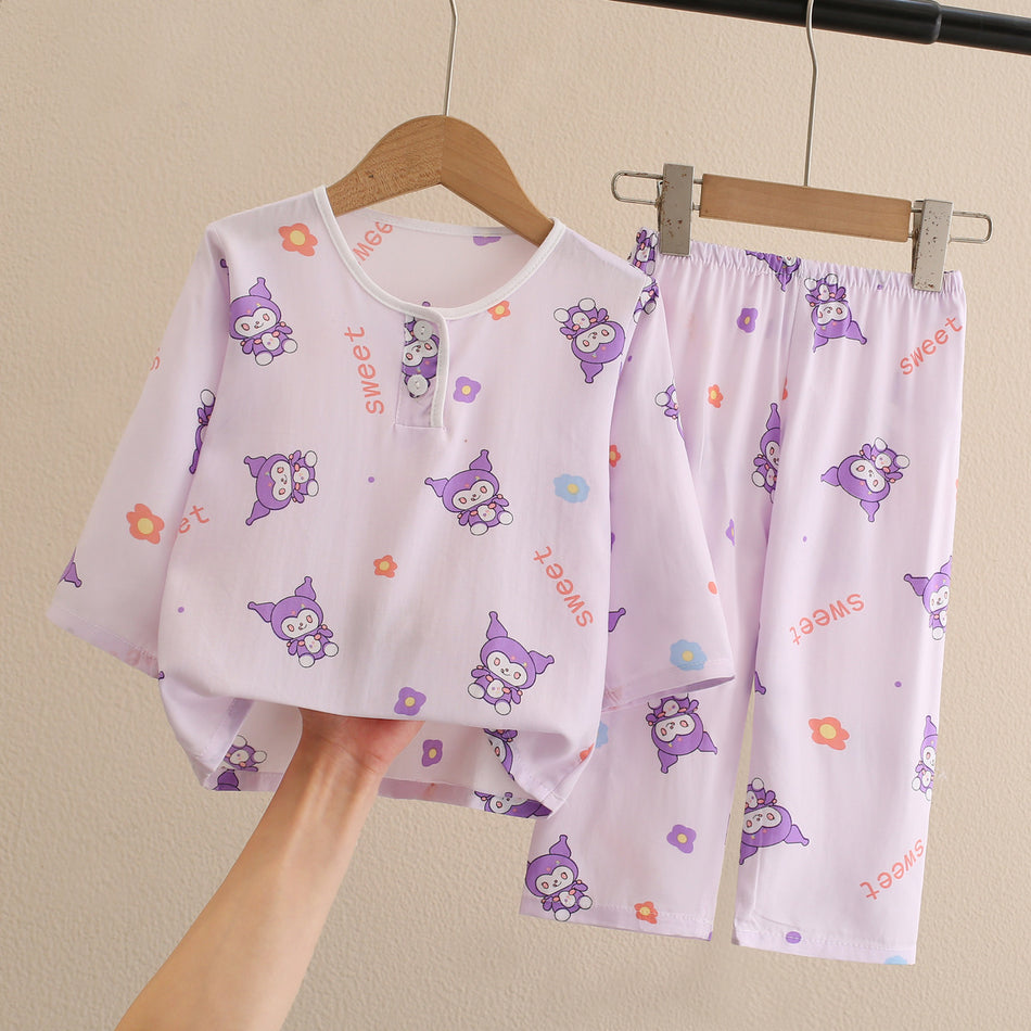 Kids Cotton Silk Pajamas Set – Long Sleeve Summer Homewear