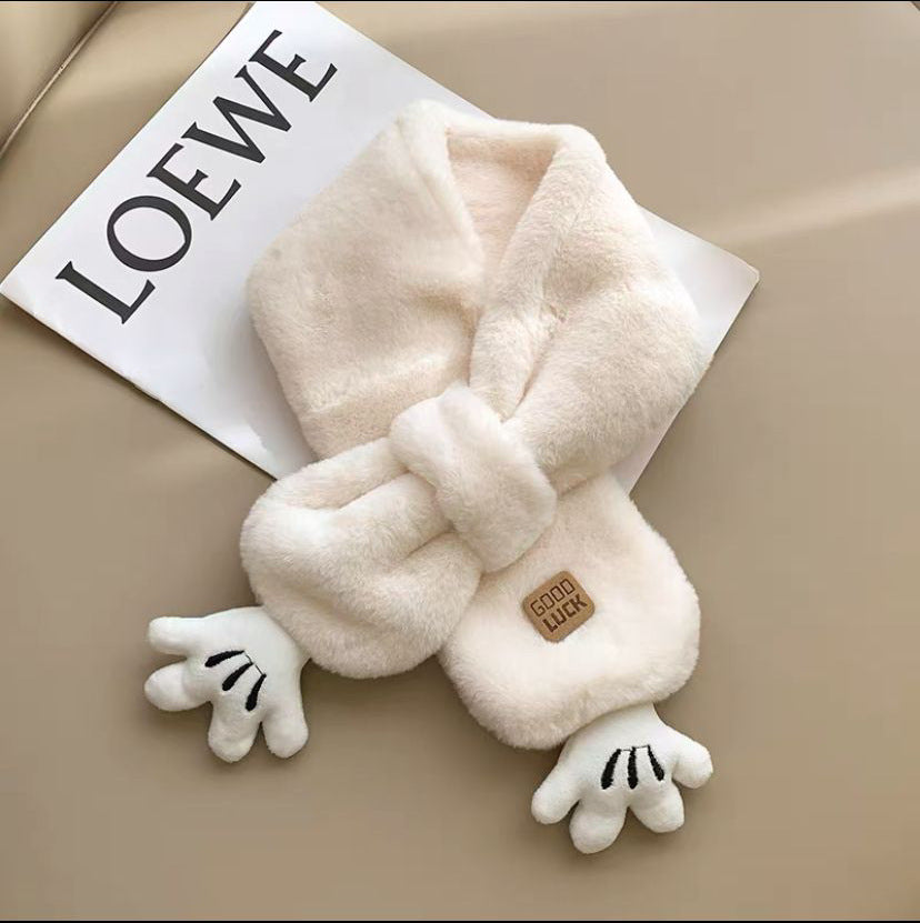 Kids’ Furry Bear Scarf – Autumn Winter Plush Baby Scarf