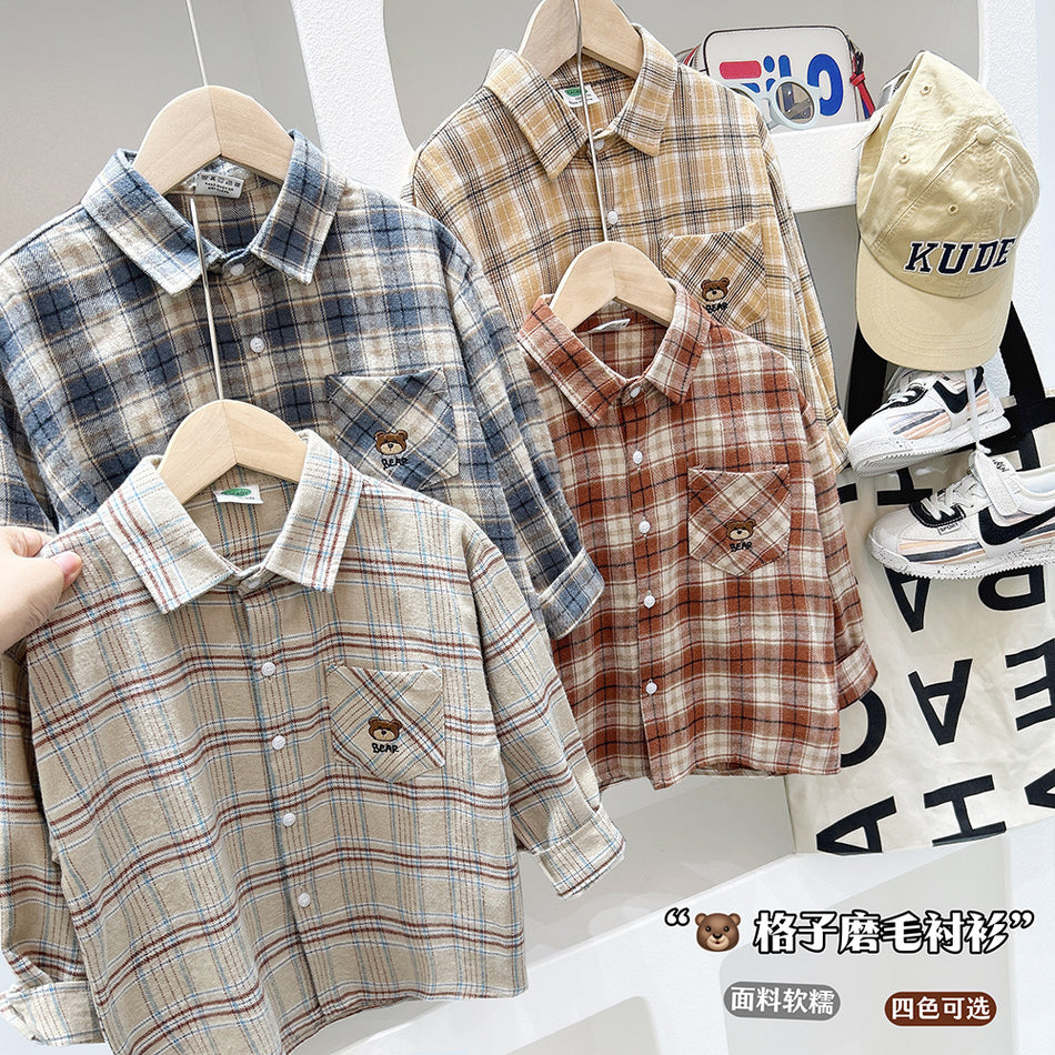 Boys Plaid Shirt Spring Autumn Trendy Kids Top