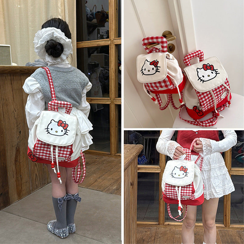 Cute Cat Plaid Backpack | Small Multi-Purpose Schoolbag