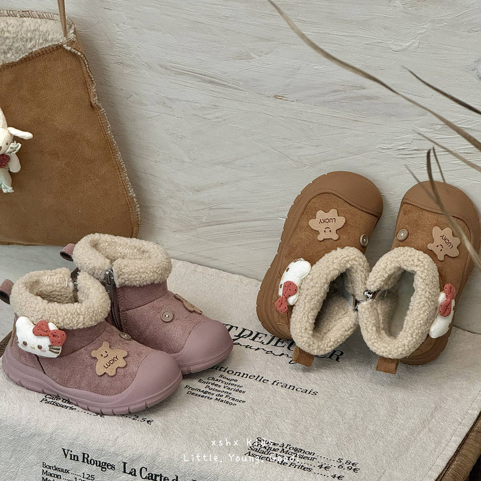 Xshx Cat Snow Boots Girls Warm Retro Non Slip Winter Outdoor