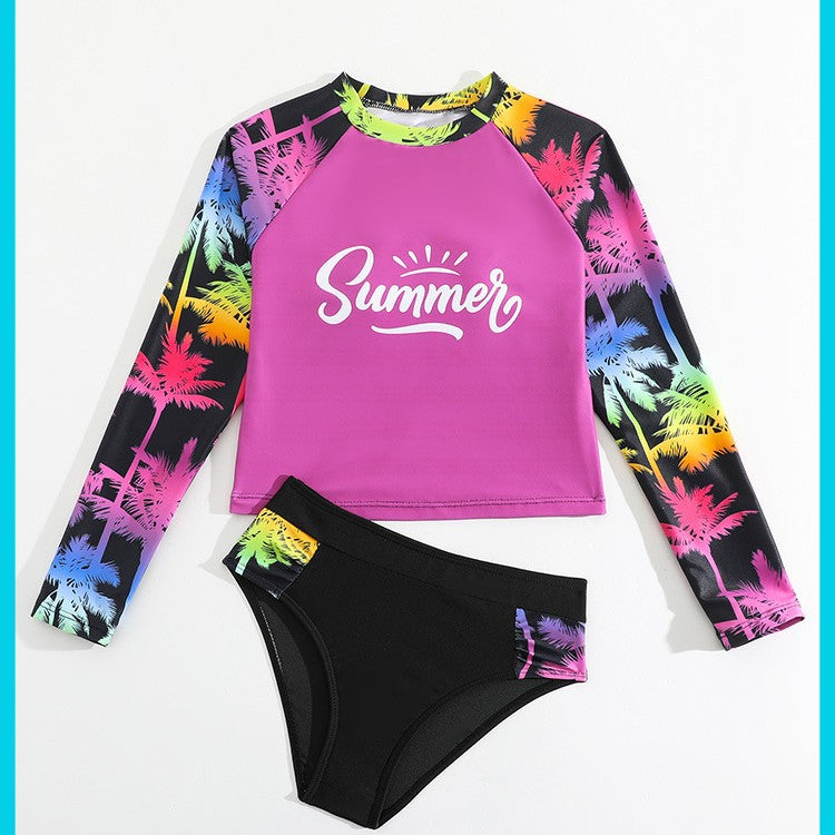 Girls’ Long-Sleeve Split Swimsuit – UV Protection & Style