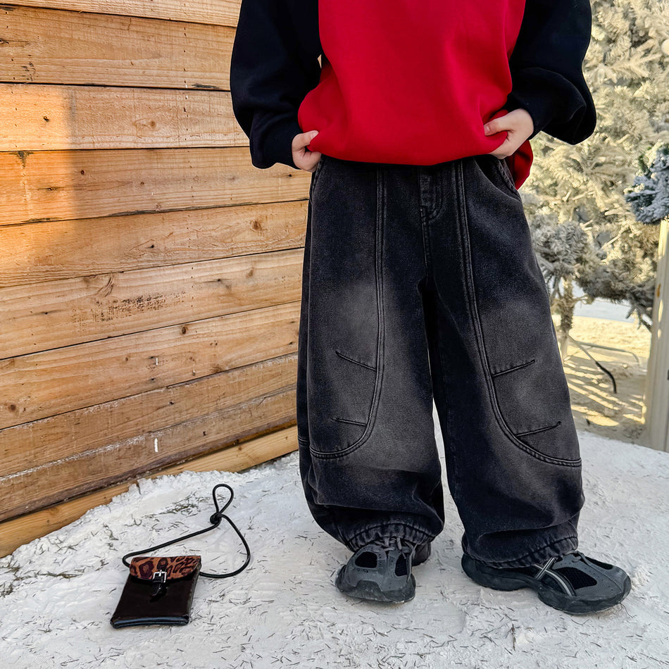 Boys Fleece-Lined Vintage Jeans – Warm Winter Pants 2025