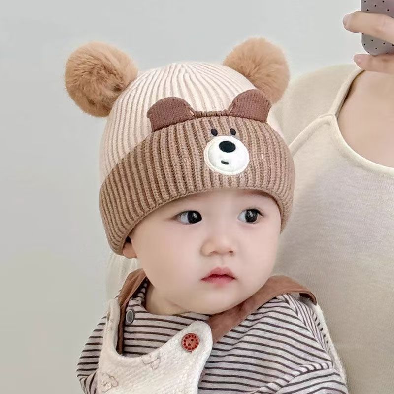 Baby Hat Autumn Winter Cute Fur Ball Pullover Hat Woolen Hat