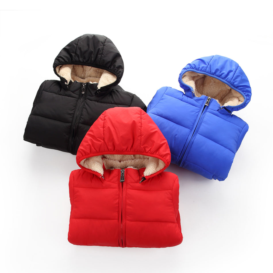 2024 Kids’ Hooded Down Cotton Jacket – Warm Fleece Coat
