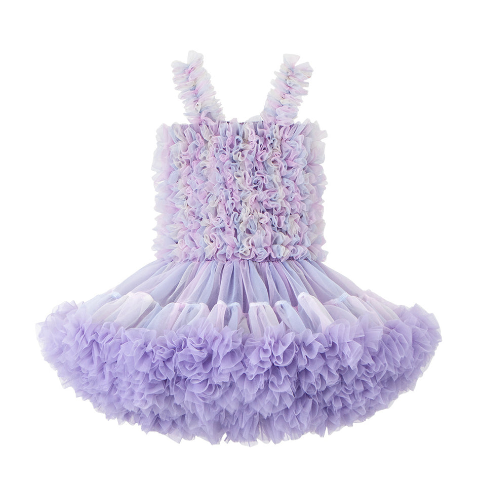 Girls Mesh Tutu Suspender Princess Dress Layered Cake Skirt