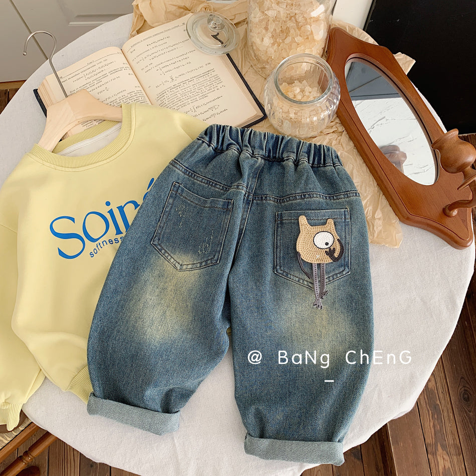 2025 Boys Casual Jeans Cartoon Big Eye Pants Bangcheng
