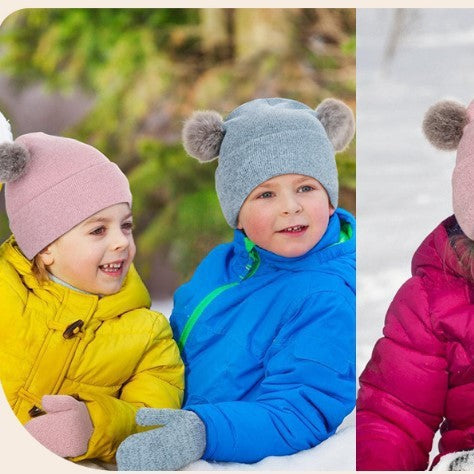 Kids Winter 3-Piece Hat Scarf & Gloves Set with Fur Ball
