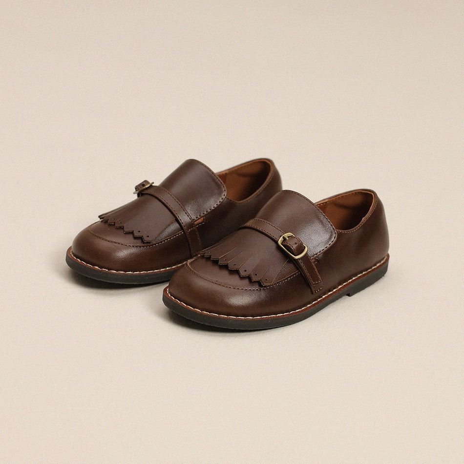 British Style Cowhide Girls' Soft-Soled Tassel Retro Loafers