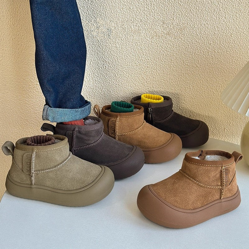 Korean Style Kids Genuine Leather Fleece Lined Snow Boots Boy