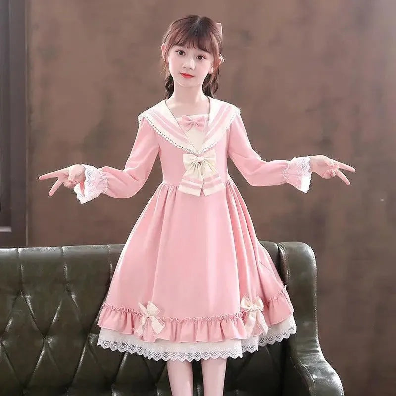 Girls’ College Style Long Sleeve Princess Dress