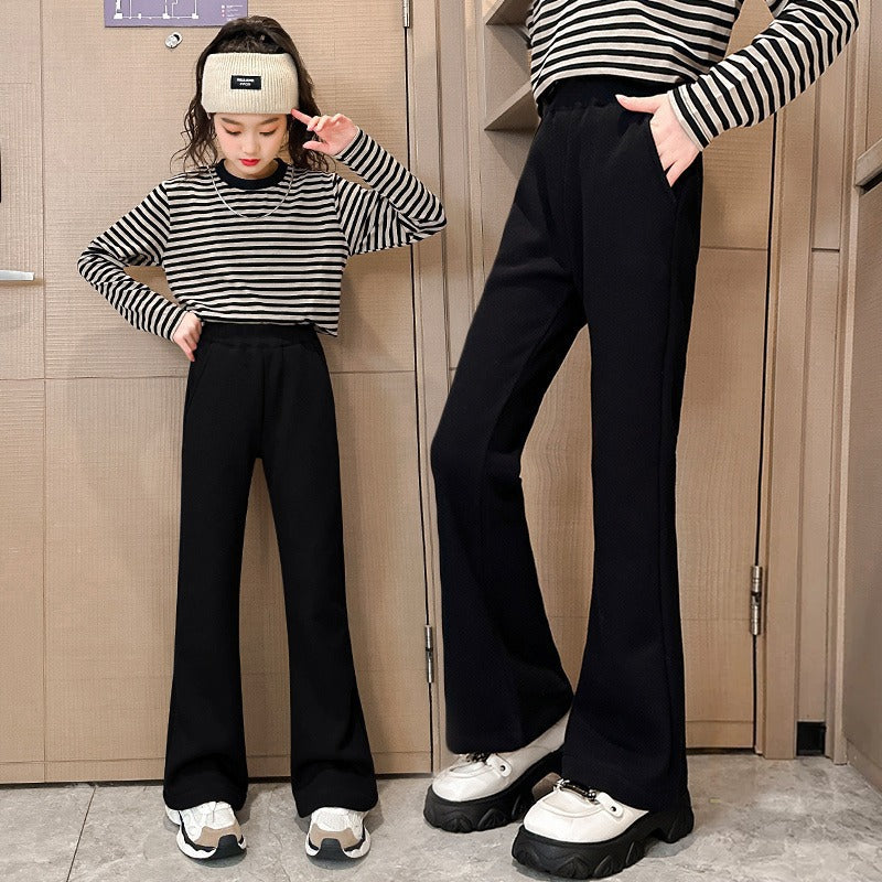 Girls’ Flared Black Leggings – 2024 Autumn Trend Pants