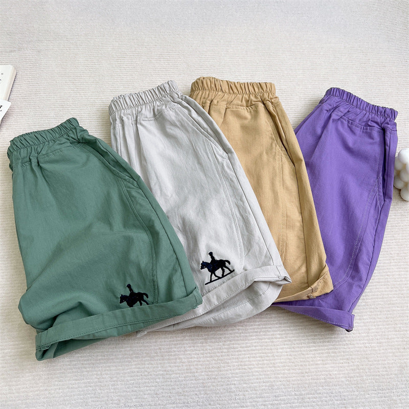 Korean Style Cotton Embroidered Boys Summer Loose Shorts