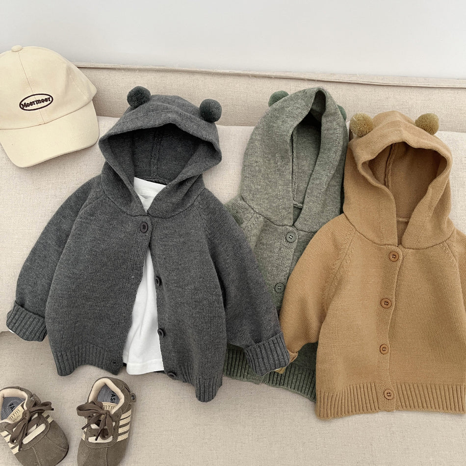 Kids’ Hooded Knit Cardigan – Cute Korean Style Autumn Jacket