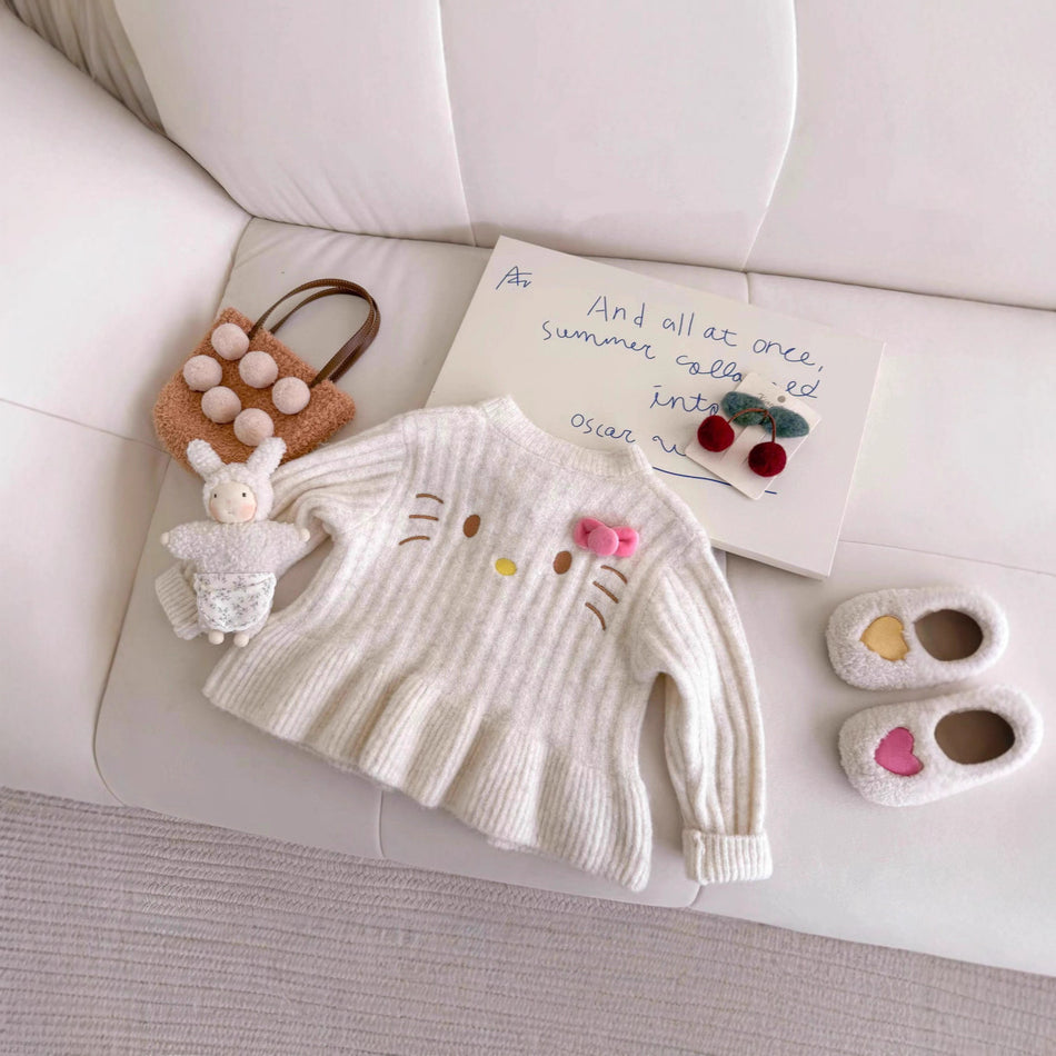 Girls’ Wool Knit Cardigan – Korean Style Soft Sweater