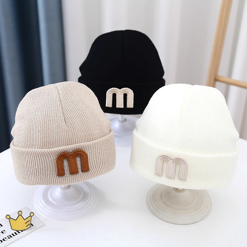 Baby Letter Knit Hat – Korean Style Woolen Beanie for Autumn/Winter