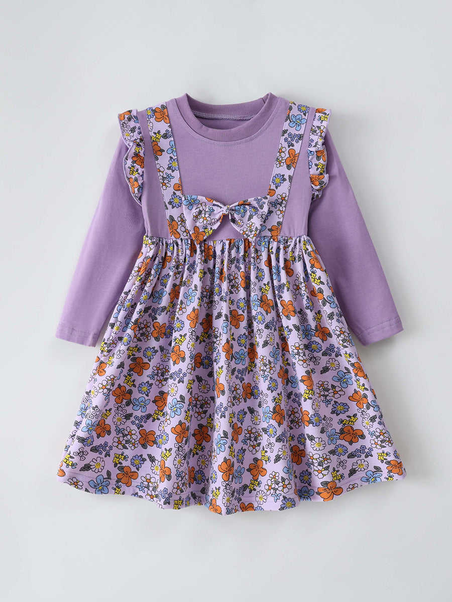 Girls Bow Princess Long Sleeve Dress for Spring Autumn Kids