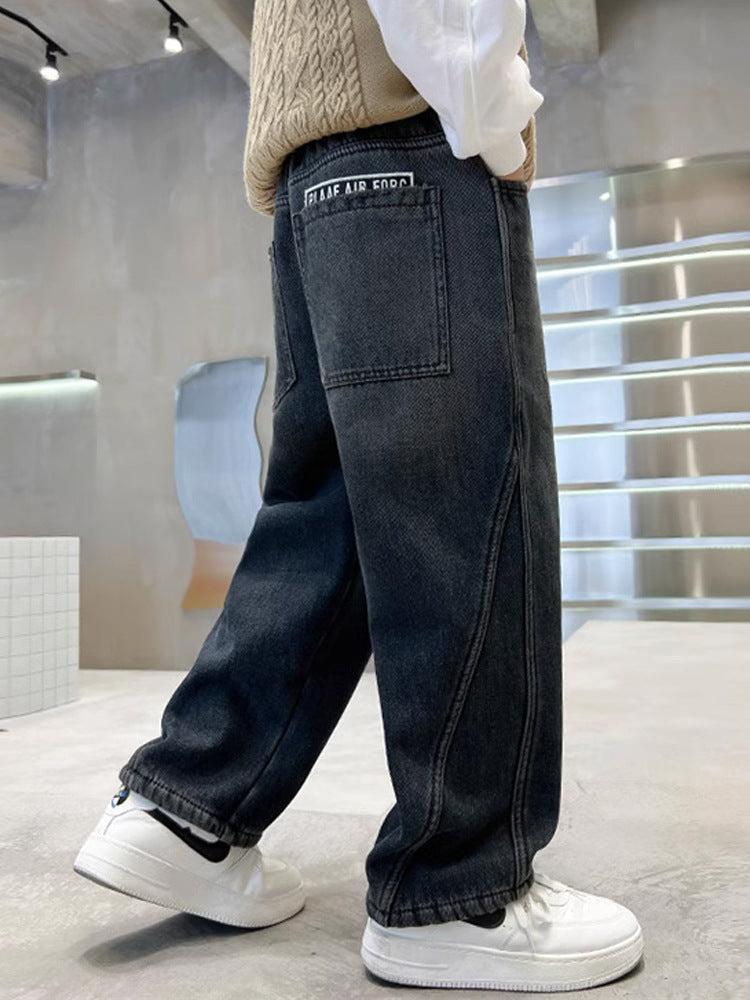 Boys Black Straight Leg Jeans Spring Autumn Casual Pants