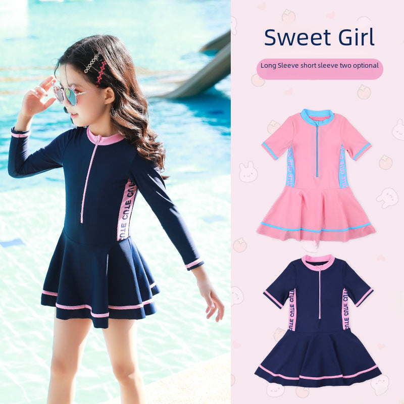Girls’ Long-Sleeved Swimsuit – Korean Princess Style