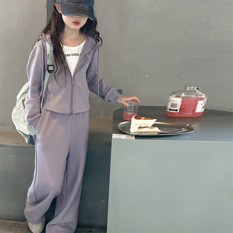 Girls’ Hooded Two-Piece Set – Trendy & Cozy for Spring & Autumn