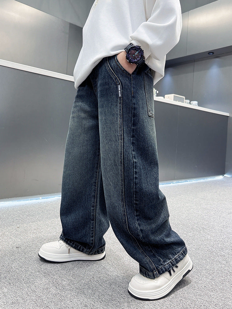 Boys’ Thick Fleece-Lined Winter Jeans Casual Fit