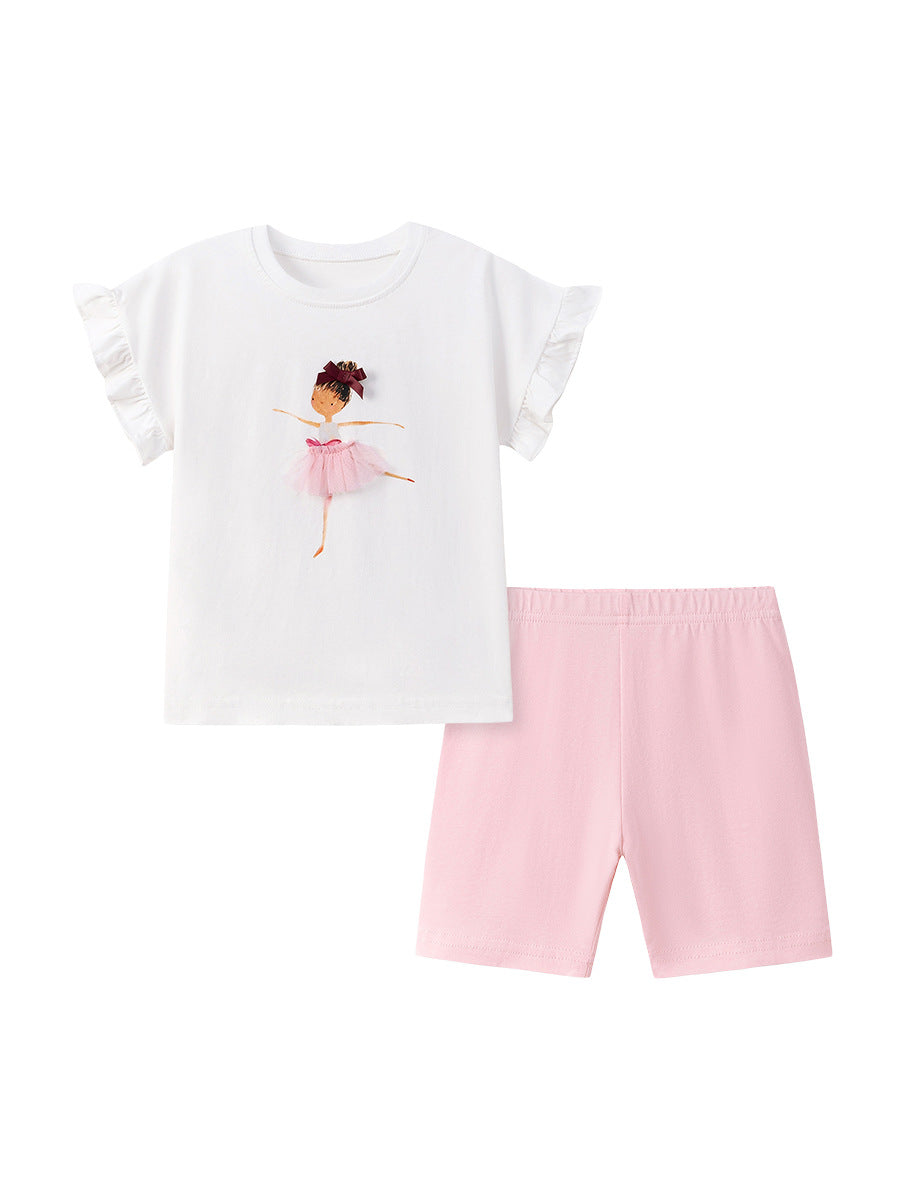 Girls Summer Cute Cartoon T-Shirt & Shorts Set