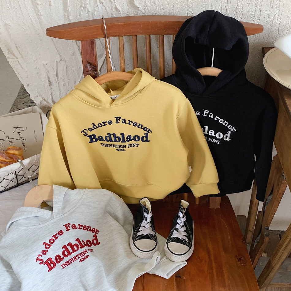 Boys Hooded Pullover | Embroidered Letter Sweatshirt