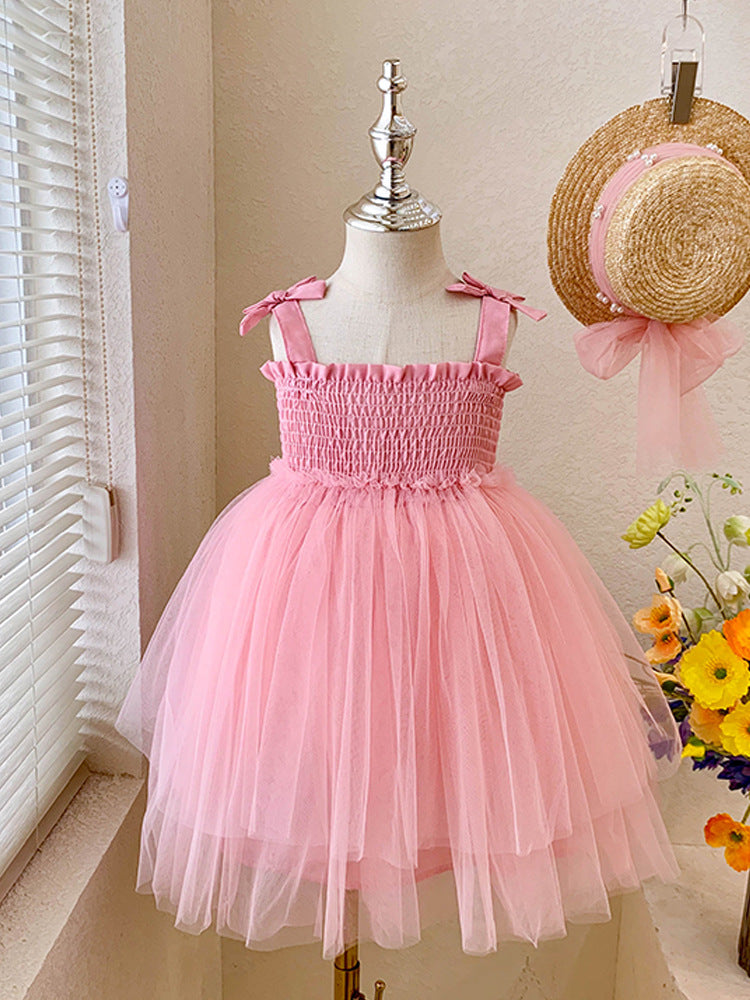 2024 Girls Summer Mesh Princess Suspender Dress