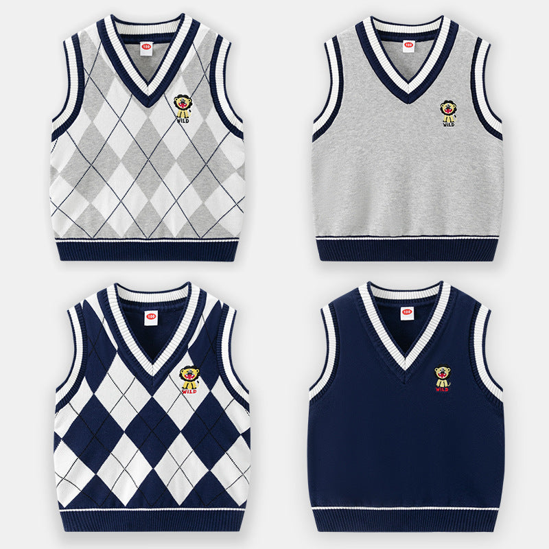 Kids’ Knitted V-Neck Vest – Boys’ Trendy 2025 Sweater