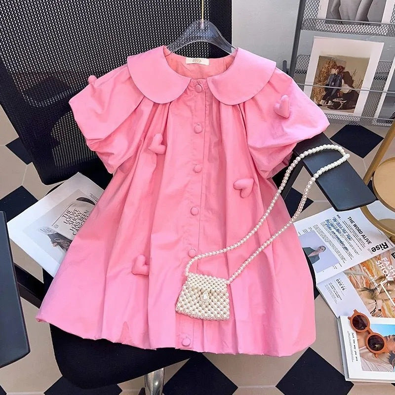 Girls' Mori Style Puff Sleeve Shirt Dress – Summer 2024