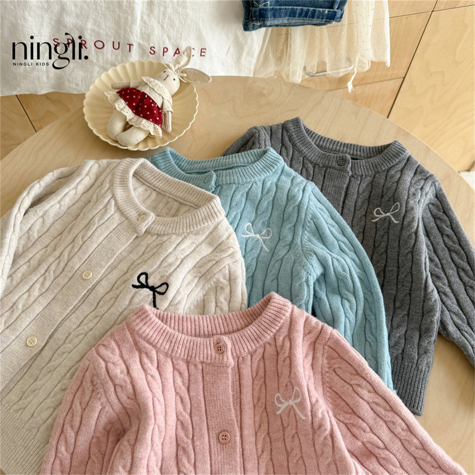 Girls’ Pure Color Knit Cardigan – Forest Style Autumn Jacket