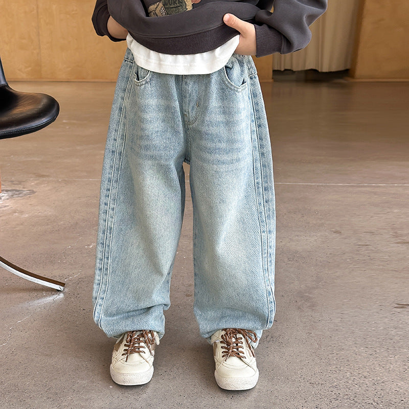 Sand-Washed Cotton Vintage Jeans | Boys and Girls Loose Fit Pants