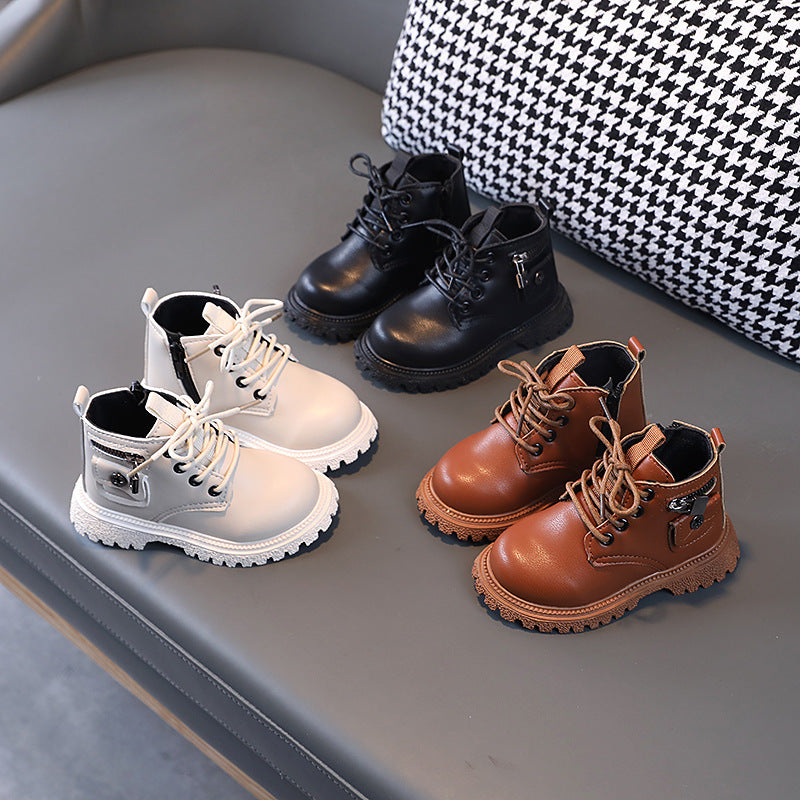 Kids British Style Martin Boots – Side Zipper Trendy Shoes