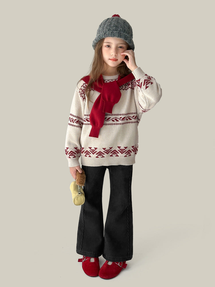 Girls Velvet Flared Jeans 2025 Winter