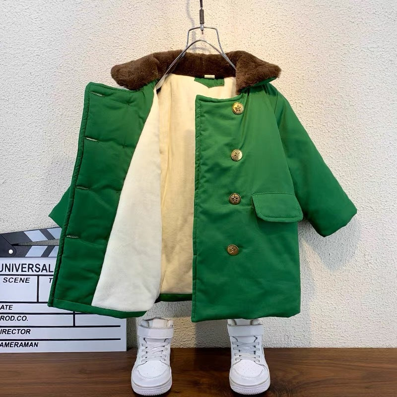 Boys Fleece Added Army Green Cotton Padded Winter Jacket Mid